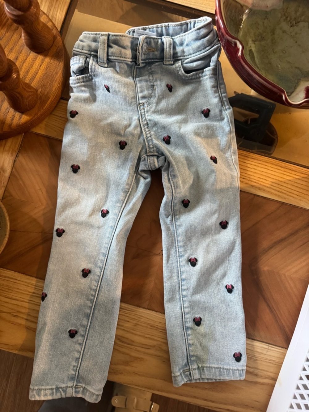 Disney Light Blue Jeans with Black & Pink Heart Embroidery